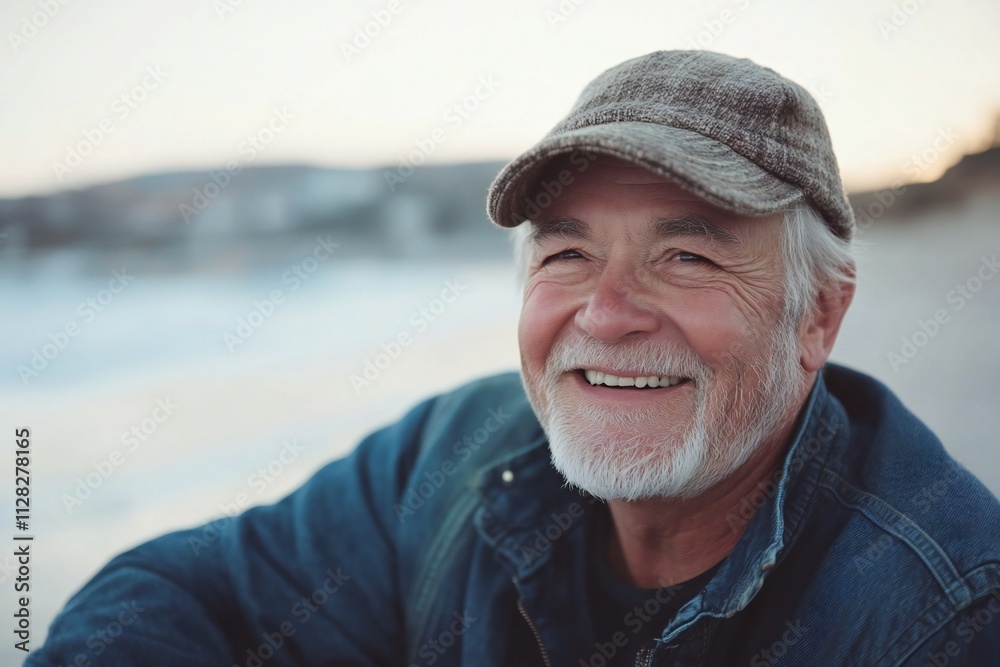 Joyful senior man smiling at the beach Joyful senior man smiling at the beach