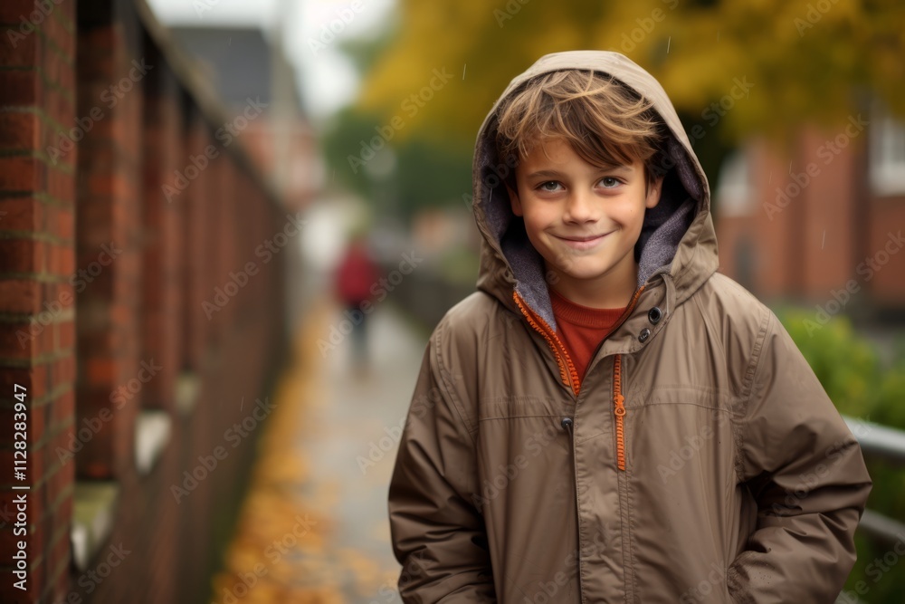 portrait of a boy in a coat on a background of autumn street portrait of a boy in a coat on a background of autumn street
