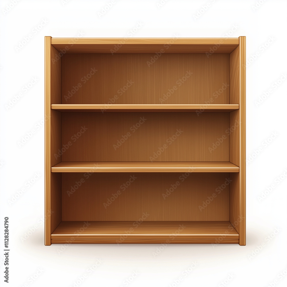 Empty Wooden Bookshelf Three Shelves Storage Unit Display. Generative Ai. Empty Wooden Bookshelf Three Shelves Storage Unit Display. Generative Ai.