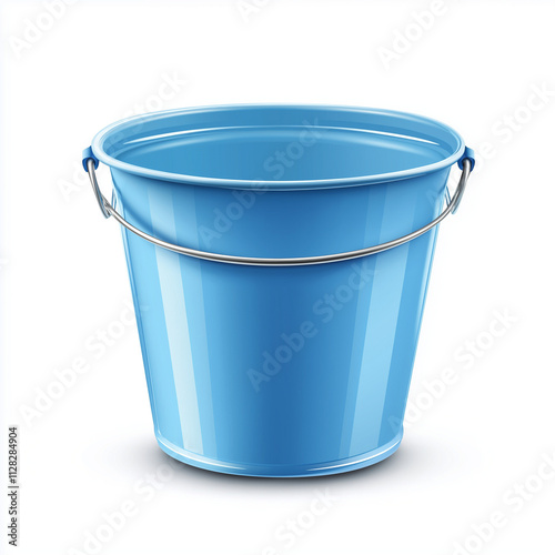 Empty Light Blue Plastic Bucket with Metal Handle, Clean. Generative Ai.