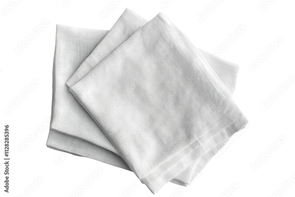 White fabric cloths stacked on a clean surface ideal for various uses in home and professional settings White fabric cloths stacked on a clean surface ideal for various uses in home and professional settings