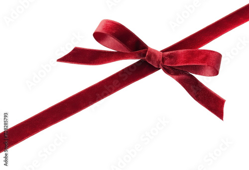 Red velvet ribbon tied in a bow isolated with transparent background
