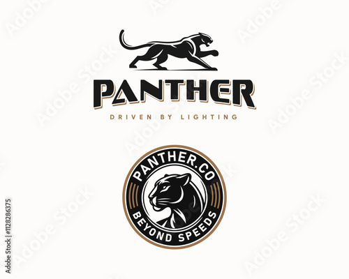 Black Panther silhouette logo cougar wild speed motor logo template for business