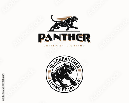 Black Panther silhouette logo cougar wild speed motor logo template for business