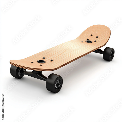 Wooden Skateboard Deck, Black Wheels, Smooth Ride, Street Style, New Design, Sport Equipment, Extrem. Generative Ai. photo