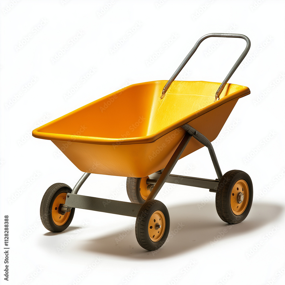 Bright Orange Plastic Wheelbarrow Garden Tool Utility Cart. Generative Ai. Bright Orange Plastic Wheelbarrow Garden Tool Utility Cart. Generative Ai.