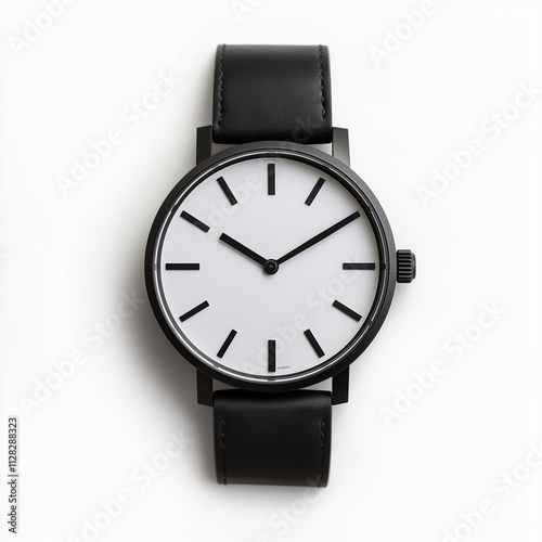 Minimalist Black Wristwatch Classic Design, Leather Strap, Timepiece. Generative Ai.