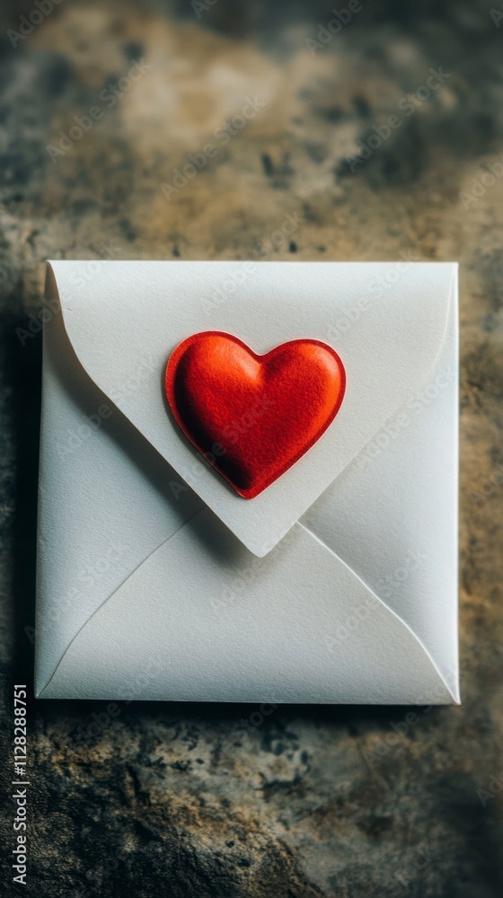 Fototapeta premium Heart-shaped wax seal on a white envelope conveys love for Valentine's Day