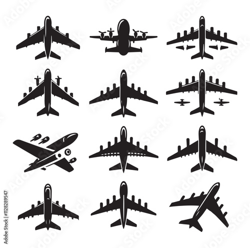 Airplanes set silhouette vector illustration