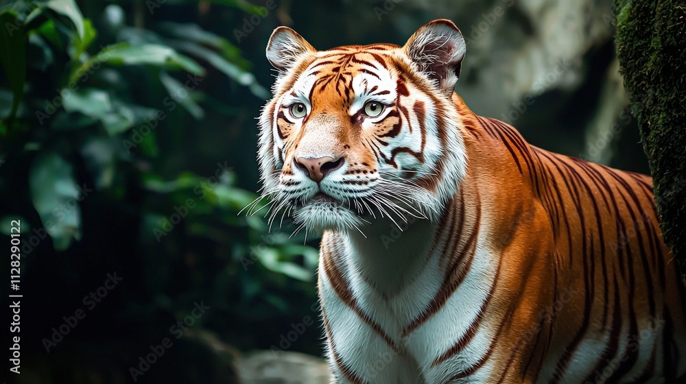 Majestic Tiger in Lush Greenery Striking Orange Stripes and Intense Gaze Majestic Tiger in Lush Greenery Striking Orange Stripes and Intense Gaze