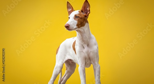 Elegant pharaoh hound against bright yellow backdrop for pet and design themes photo