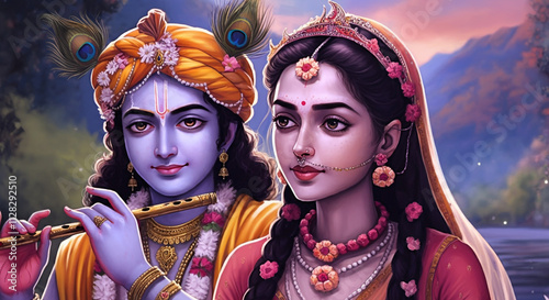Lord Krishna and Radha toge...