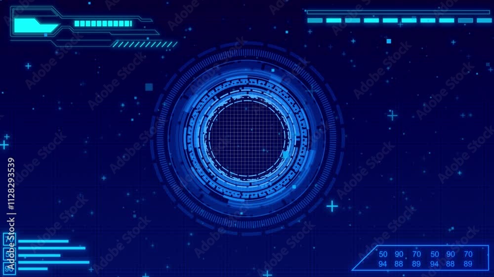 Futuristic circle HUD virtual display interface Technology animation, background for video intro, science fiction and hi-tech shapes Hologram user interface design Cyberspace. Hi Future Frame element