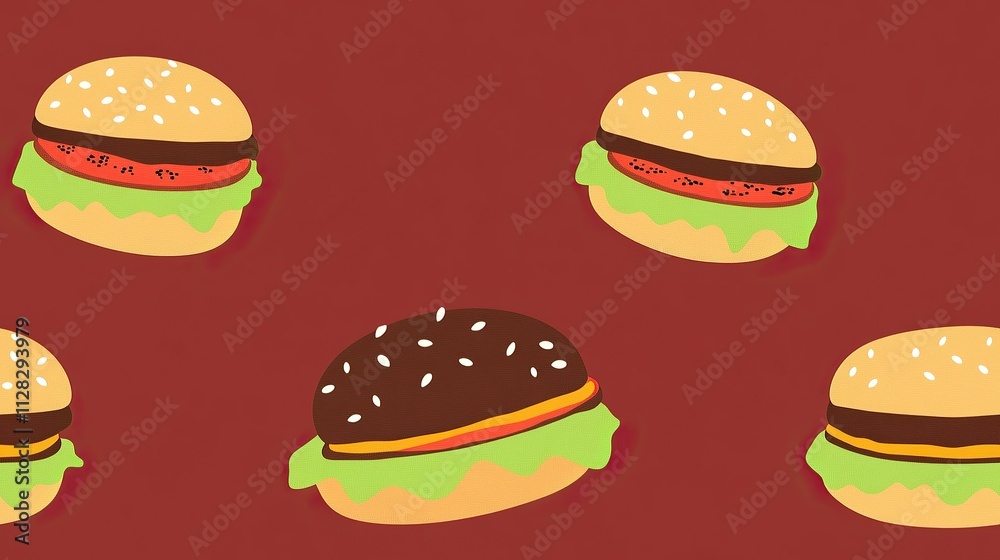 various kind of burger with red background seamless pattern various kind of burger with red background seamless pattern