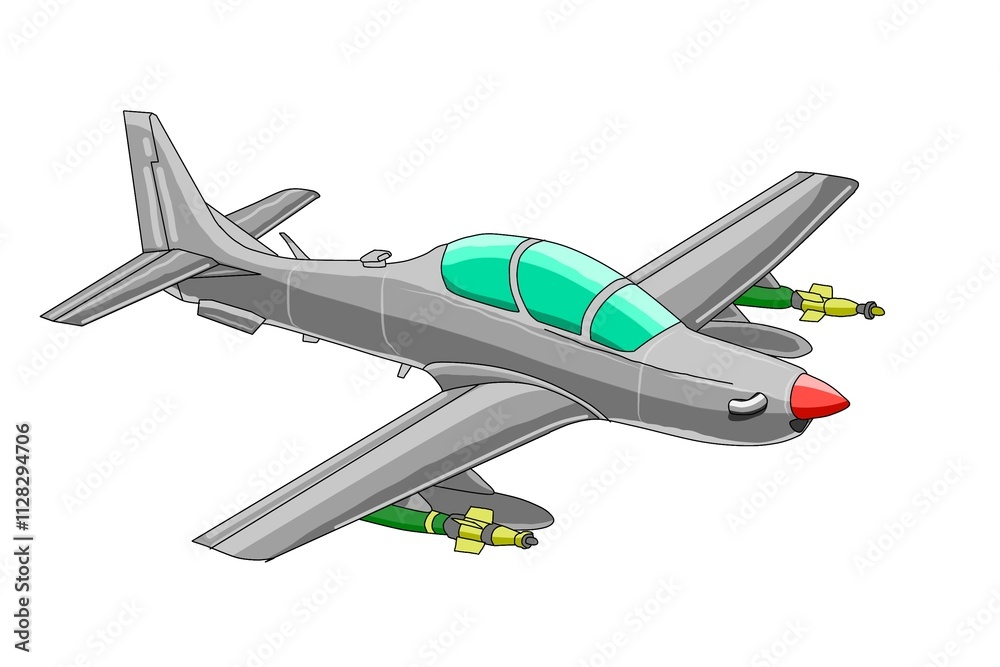 Propeller military aircraft cartoon isolated on white background. Propeller military aircraft cartoon isolated on white background.