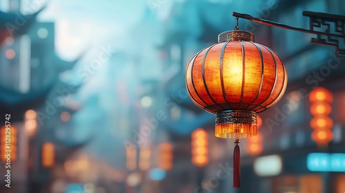 Celebrate chinese new year lantern festival in an enchanting street background at dusk