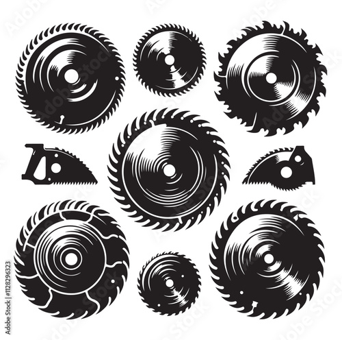 Circular saw blades set silhouette vector illustration