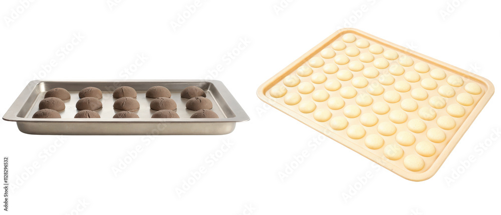 Baking trays for cookies and macarons isolated with transparent background Baking trays for cookies and macarons isolated with transparent background