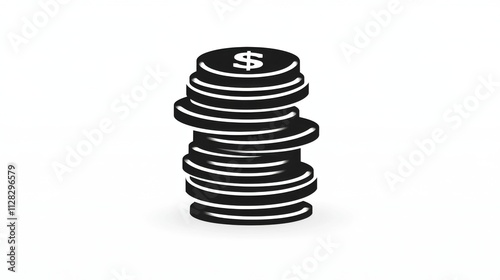 Stack of black coins with a dollar sign on top photo