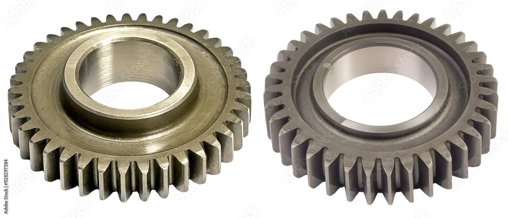Two industrial metal gears isolated with transparent background Two industrial metal gears isolated with transparent background