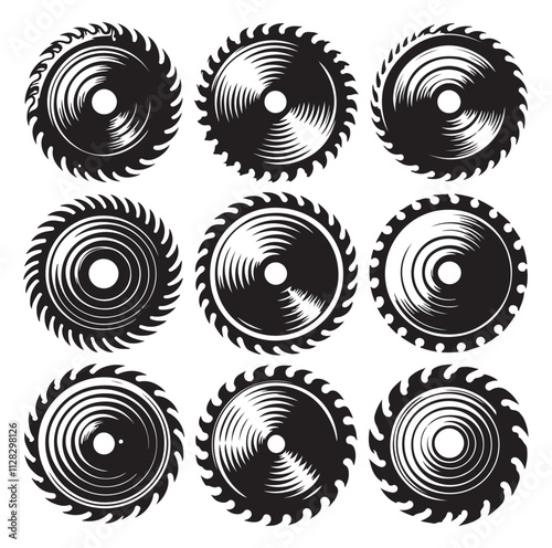 Circular saw blades set silhouette vector illustration