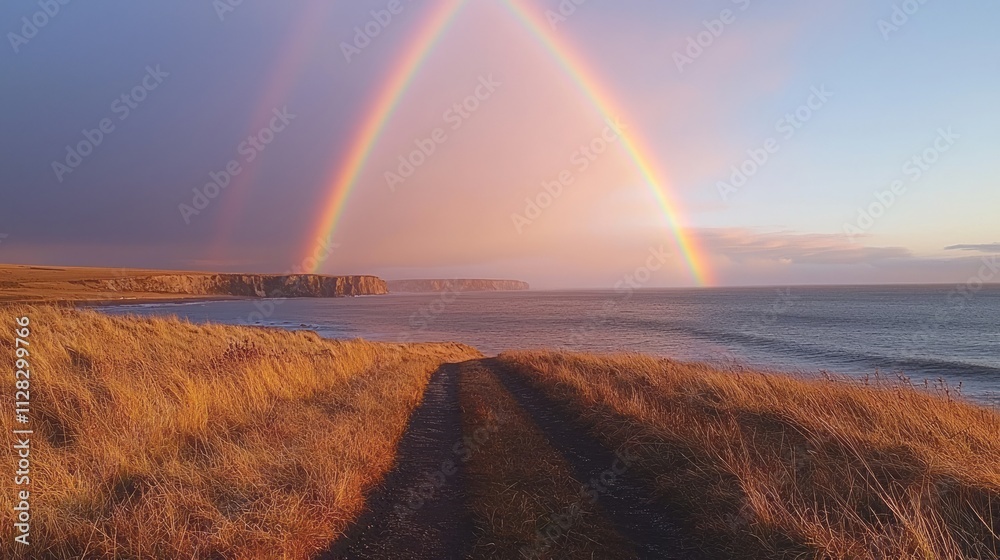 Obraz premium A double rainbow in the countryside