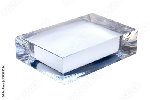 Transparent crystal block used for decorative purposes or paperweight showcasing elegance and simplicity