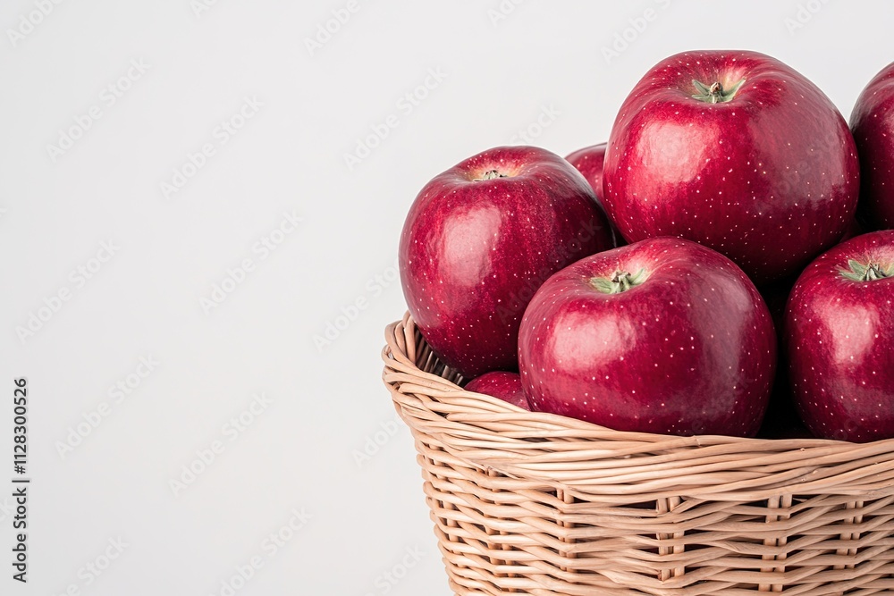 wicker basket filled with fresh red apples placed on clean white background wicker basket filled with fresh red apples placed on clean white background