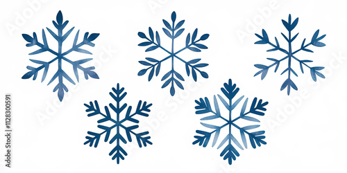 Blue Watercolor Snowflakes Winter Holiday Design Elements