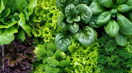 Greenhouse filled with rows of vibrant lettuce and herbs growing in controlled conditions