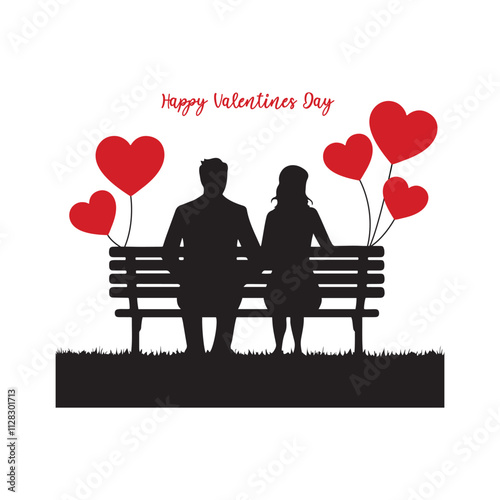 Vector illustration of a valentine couple setting on a perk bench. 