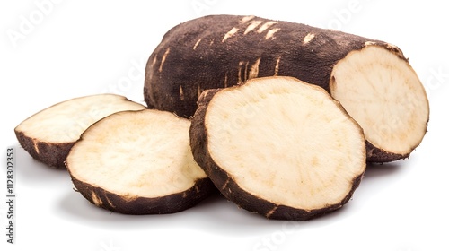 Chopped Elephant yam isolated in white background