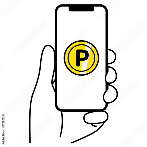 ポイントが表示された画面のスマートフォンを持つ手