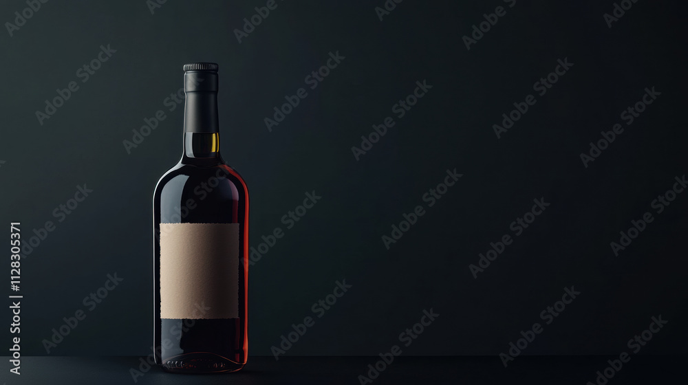A bottle of luxury brand alcohol with blank label on dark background with copyspace A bottle of luxury brand alcohol with blank label on dark background with copyspace
