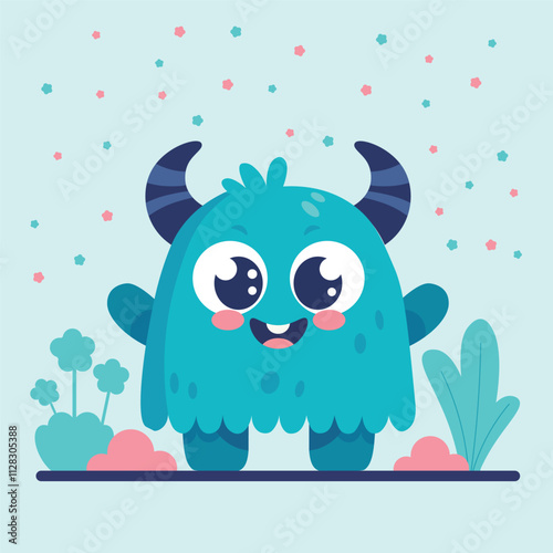 Cute monster baby in different planet landscape
