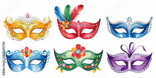 Colorful Venetian Carnival Masks Festive Party Celebration Masquerade Watercolor Design Decoration