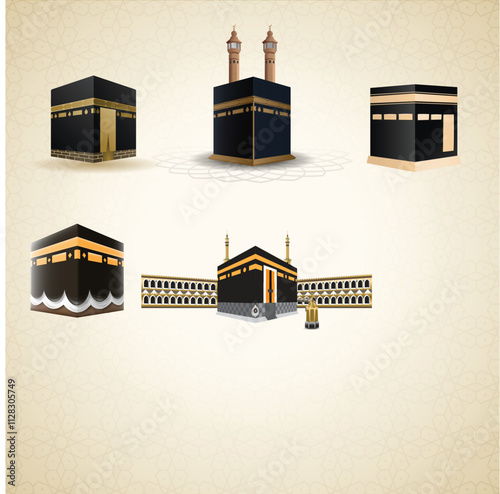 islamic pilgrimage hajj icons set