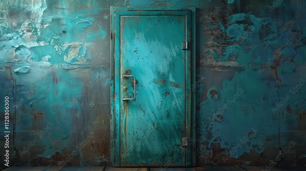 Weathered Turquoise Door in Crumbling Wall Weathered Turquoise Door in Crumbling Wall