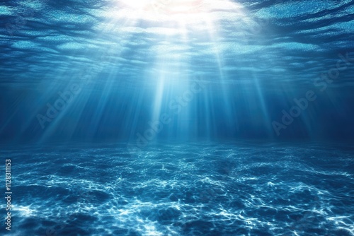 Underwater scene with light rays illuminating the water.