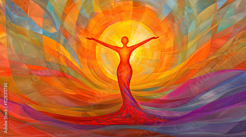 Expressive Joy: Captivating Representation of the Sacral Chakra's Energy through a Cheerful Figure