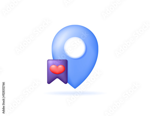 concept of location or favorite place. saved address. illustration of address or location symbol with heart and bookmark. sign or symbol or icon. minimalist 3d style design. element