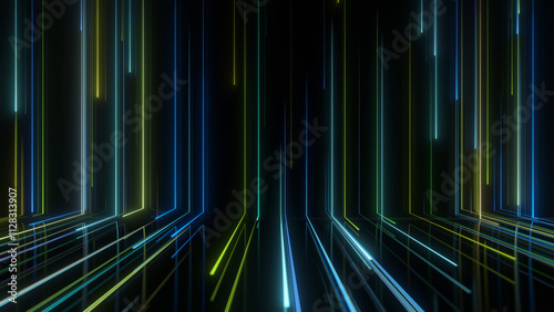 Light rays lines stripes neon color path glow. Futuristic animation for titles or logo.3D background colorful lines.3