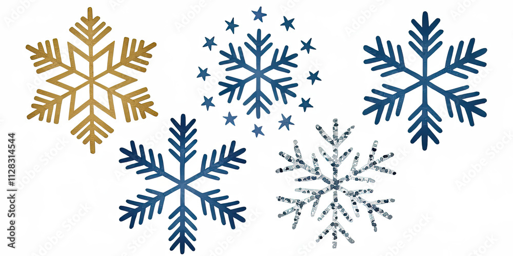 Fototapeta premium Festive Gold Blue Snowflakes Winter Holiday Design