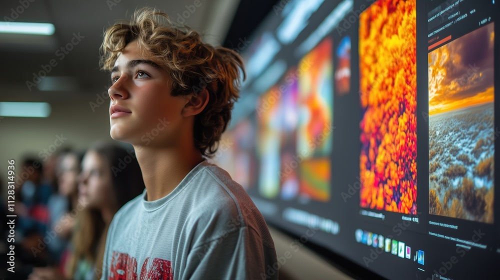 Fototapeta premium Students Engaged in Collaborative Digital Learning Tools