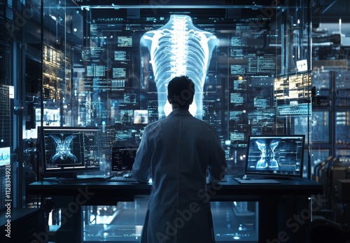 Doctor Analyzing Advanced Digital X-Ray in High-Tech Lab  

 photo