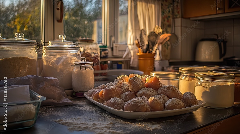 Cozy Kitchen Scene with Freshly Baked Goods and Ingredients Cozy Kitchen Scene with Freshly Baked Goods and Ingredients
