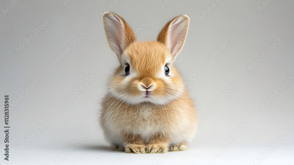 Fluffy baby bunny shy expression ears folded back isolated on white background Fluffy baby bunny shy expression ears folded back isolated on white background