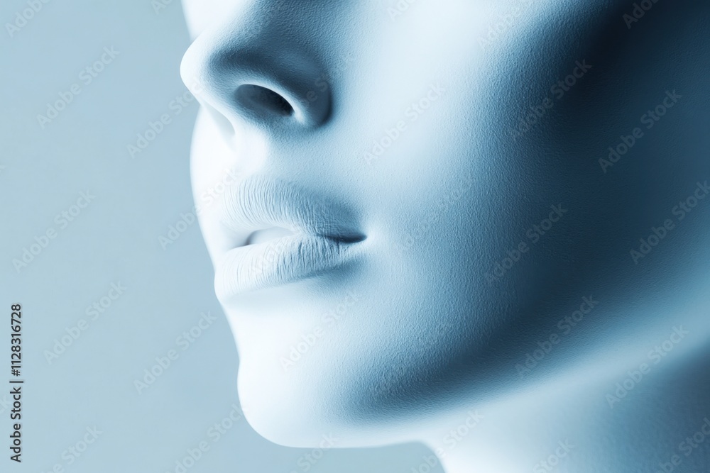 close-up of a smooth, minimalist face with soft lighting close-up of a smooth, minimalist face with soft lighting
