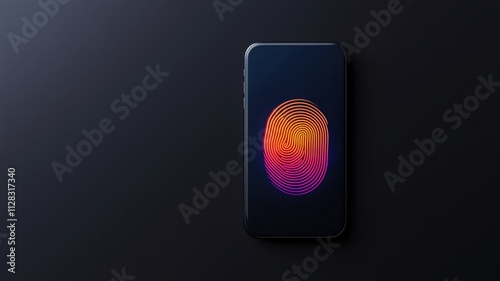 spam call concept. A glowing digital fingerprint over a phone, representing biometric integration in fraud call prevention, spam call fraud technology, symbolic modern security