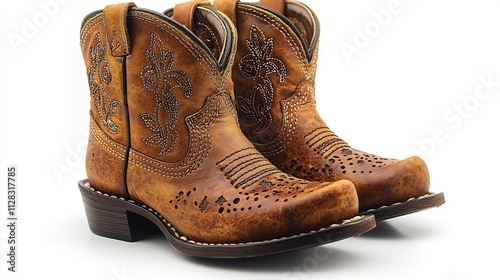 Handcrafted baby cowboy boots embroidered details perfect a westernthemed look isolated on white background photo
